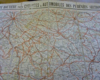 Antique Map On Linen, Pyrenees East, Taride 1920's
