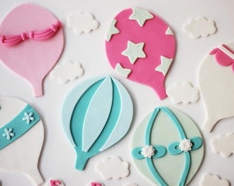 Fondant Hot Air Balloon Cake Topper Set - Hot Air Balloon Cake - Hot Air Balloon Party - Fondant Balloon - Up Up and Away - Fondant Clouds