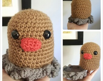 Diglett Plush. Diglett Pokemon. Pokemon Plush Doll. Amigurumi Diglett Doll. Diglett Toy. Ground Pokemon Toy