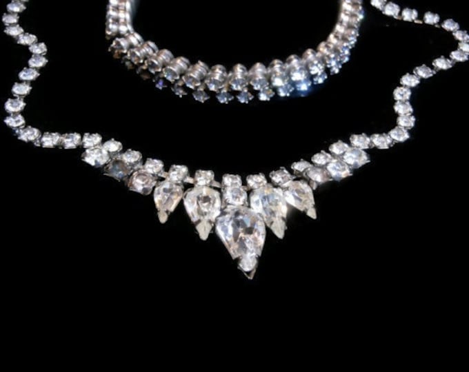Weiss rhinestone necklace and bracelet, demi-parure with Austrian crystal clear rhinestones, great as a bridal necklace and bracelet