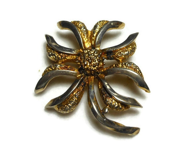 FREE SHIPPING 1950s 60s Rebecca brooch pendant, signed floral two tone gold spray over silver pin pendant combination.