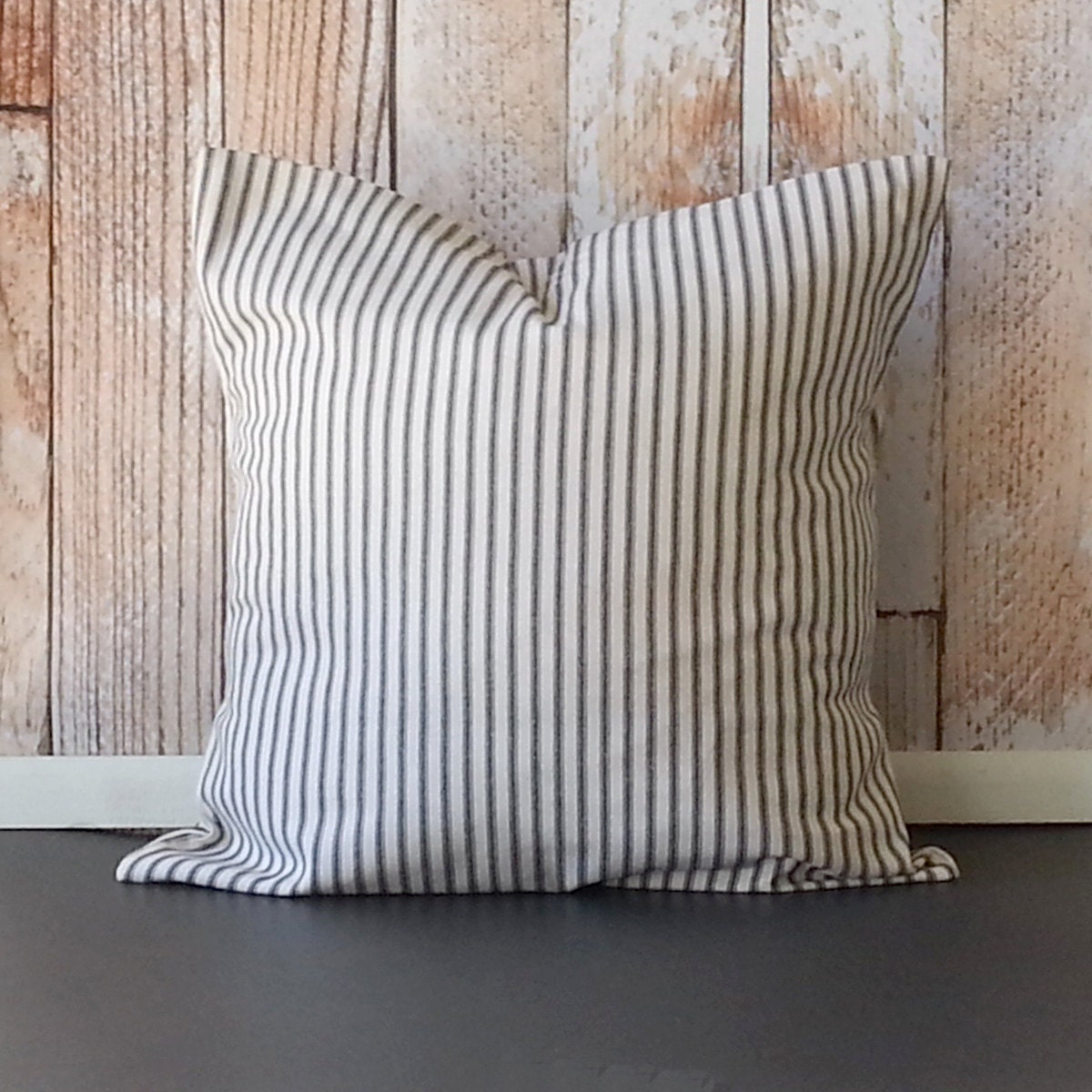 FULLY LINED Pillow Cover Black Ticking Pillow by PillowMakers
