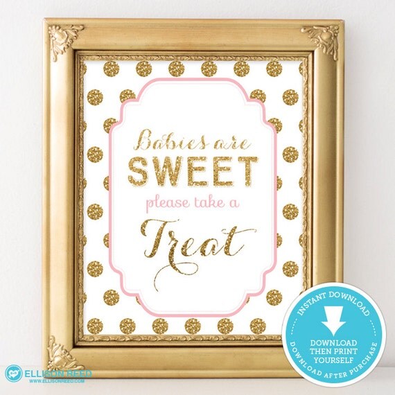 Pink and Gold Baby Shower Food Sign Sweet Treat table sign Gold