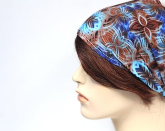 Blue and Brown Psychedelic Star Headband Womens Headband Head Wrap Yoga Bandana Hair Accessory Gift Ideas, Womens Gift for Her