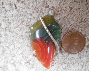 Brazilian Agate Silver Wrapped Pendant
