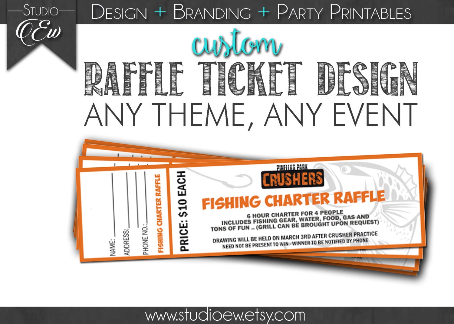 Custom Raffle Ticket Design Any Event Any Theme Fundraiser