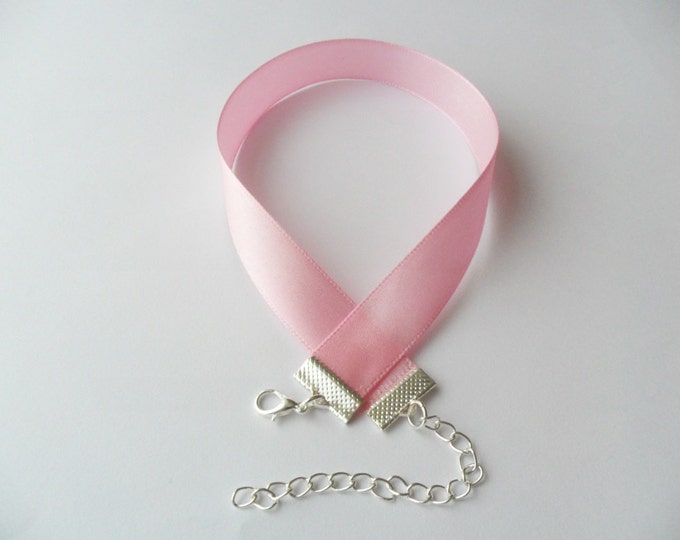 Pale pink satin choker necklace 5/8"inch wide,pick your neck size.