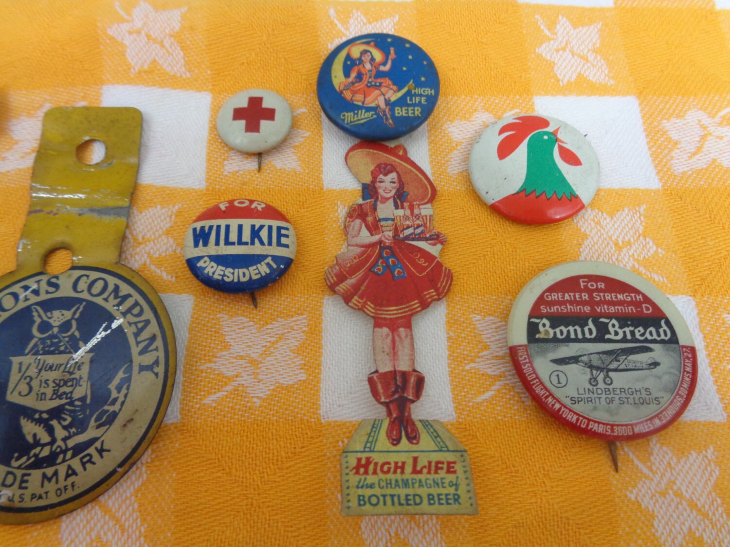 Vintage Pinbacks Variety Of Nine Collectible Advertisement