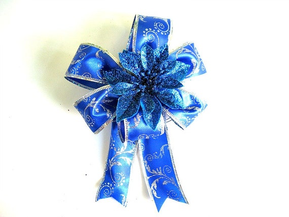 Blue and silver Christmas bow-Bow for Christmas trees-Small