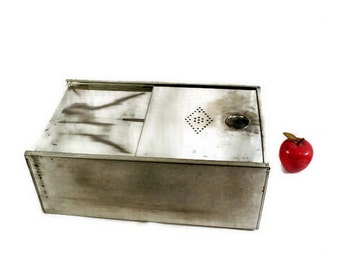 Vintage Metal Bread Box - Aluminum Bread Bin - Sliding Door - Kitchen Storage - Vented - Farmhouse Kitchen - Travel Trailer Decor