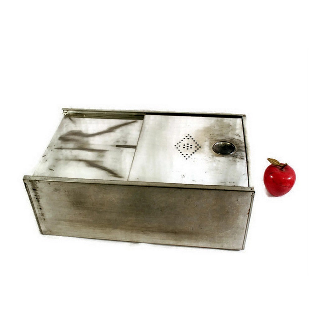 Vintage Metal Bread Box Aluminum Bread Bin Sliding Door