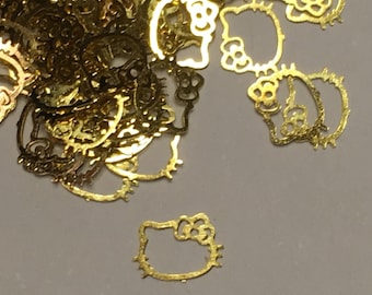 100 pieces of gold metal Hello Kitty nail decor, 6 mm (S10)