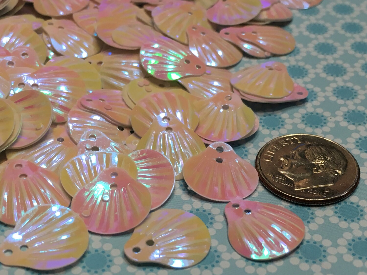 30 large iridescent sea shell sequins / confetti 14 mm 24
