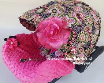 Baby Car Seat Cover Canopy, Infant Car Seat Cover Canopy, Floral Print, for Baby Girl Car Seat Cover, fit most Infant car seat