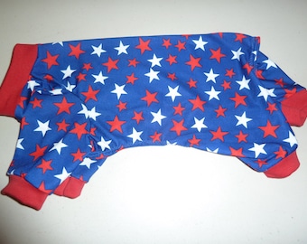 Small Summer Weight Yankee Doodle Doggie PJs, Doggy Onesies, Patriotic Pajamas, Red/White and Blue Jammies