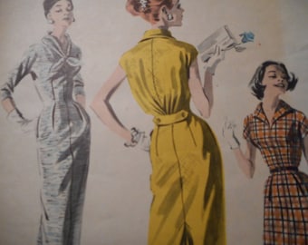 Vintage 1950's Butterick 8128 Dress Sewing Pattern, Size 12 Bust 32