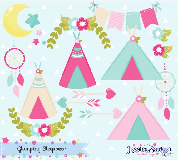 glamping clipart for camping party or sleepover, crafts, and products Il_570xn