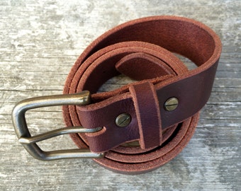 Brown leather belt, Solid brass buckle, Made in the USA, Brown belt, 1.25 inches wide, Mens belt, Womens belt, The Willamette
