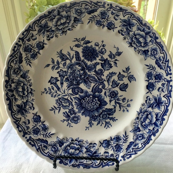 Blue English Transferware Dinner Plate Blue Flower Bouquets