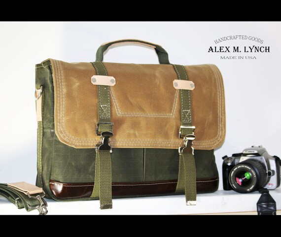 big laptop bag and enough books for M  Alex Laptop bag Waxed cross bag body handmade  Canvas Messenger by