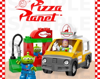 Personalized Red Checker Pizza Planet Toy Story Boys Birthday Party Printable Pizza Box Cover Label