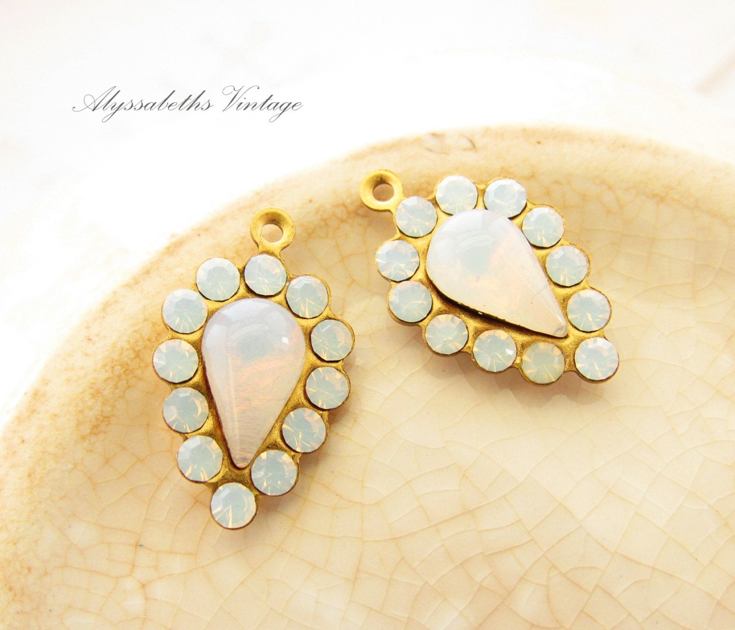 White Opal Teardrop Rhinestone Charms Drops Swarovski Stones