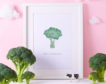Kitchen Print - Broccoli Art - Foodie Illustration - Vegetable Art Print - Broccoli Drawing - Food Art - Funny Kitchen Art - Veggies Print