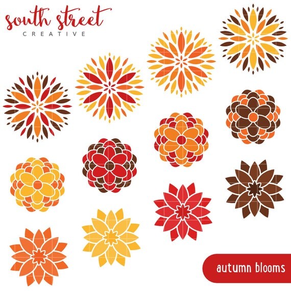 Flowers, Autumn, Blooms, Fall, Cute Clipart, Personal & Small Commercial Use, Vector Clip Art, Instant Download, png, jpeg, eps Il_570xn