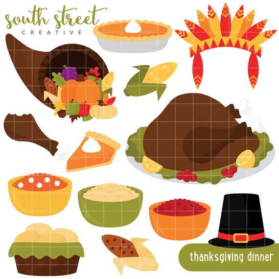 Thanksgiving Dinner, Pumpkin Pie, Cute Clipart, Personal & Small Commercial Use, Vector Clip Art, Instant Download, png, jpeg, eps Il_570xn
