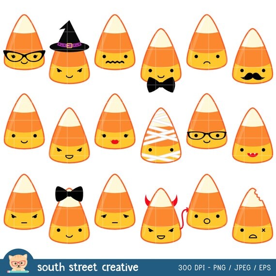 SALE! Candy Corn, Halloween, Kawaii | Cute Clipart, Vector Clip Art