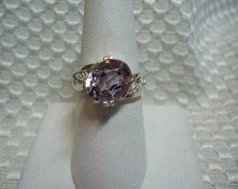 Oval Cut Rose de France Amethyst Ring in Sterling Silver #1727
