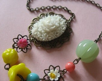 Lovely colorful nature garden flowers necklace, charms necklace, brass necklace, pendants necklace, garden nature, for her
