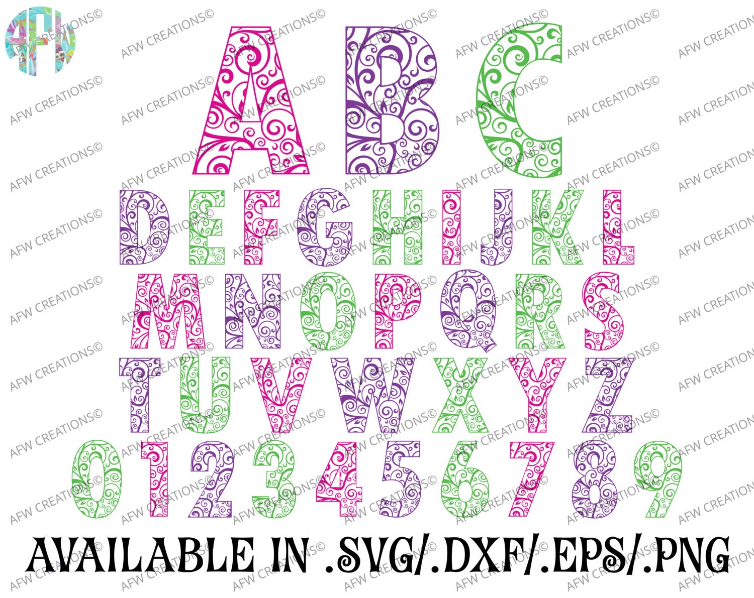 Digital Cut Files Swirl Ornament Letters & Numbers 2 SVG