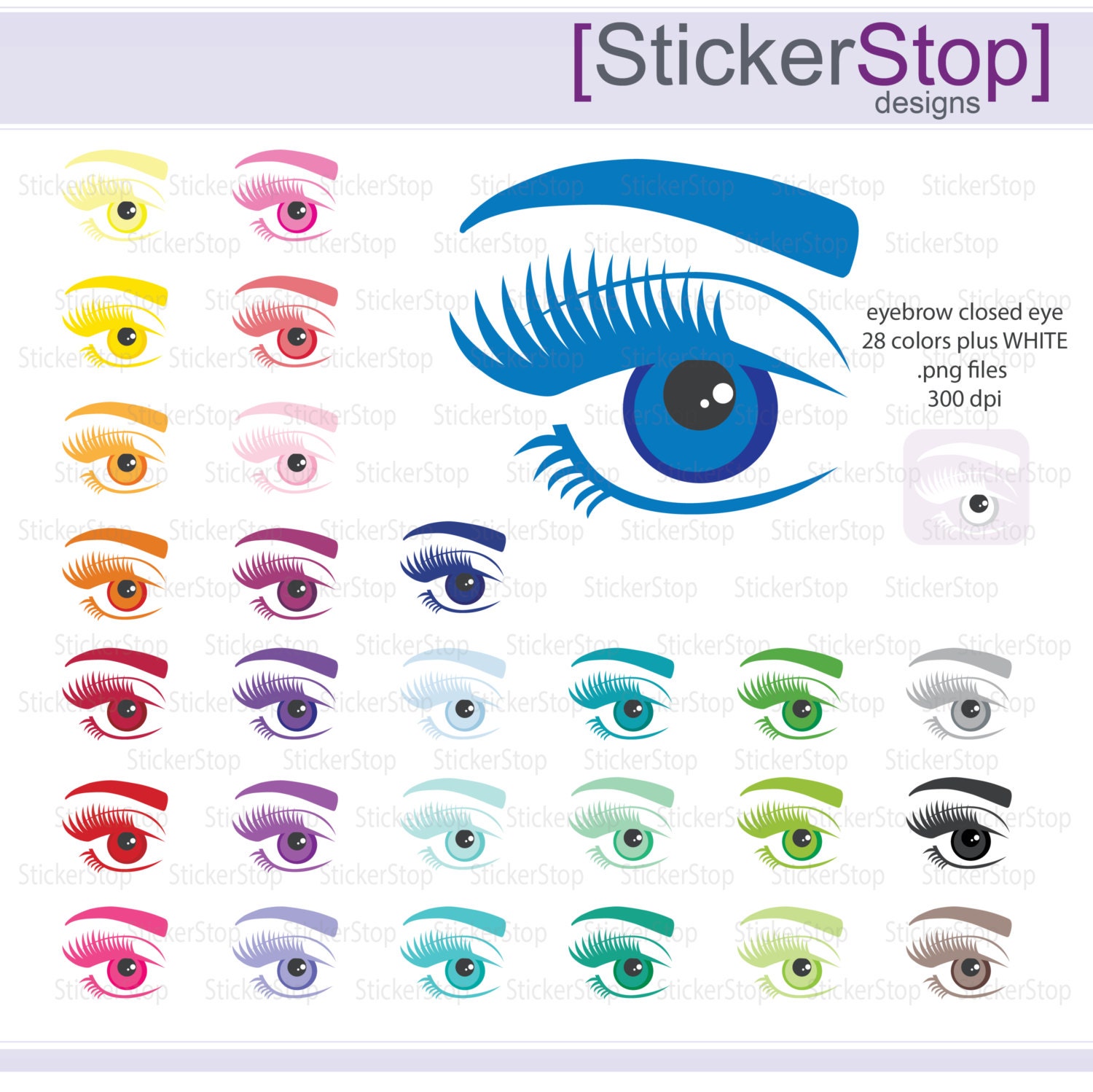 Eyebrow Icon with Open Eye Digital Clipart in Rainbow Colors