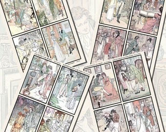 Jane Austen's Couples Printables by C.E. Brock, POSTCARD SIZE, (3.5 x 5 Inch or 12.7 x 8.8 cm), 16 Total