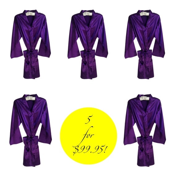 5 Purple Satin Robes Personalized Wedding Robes Bridesmaid