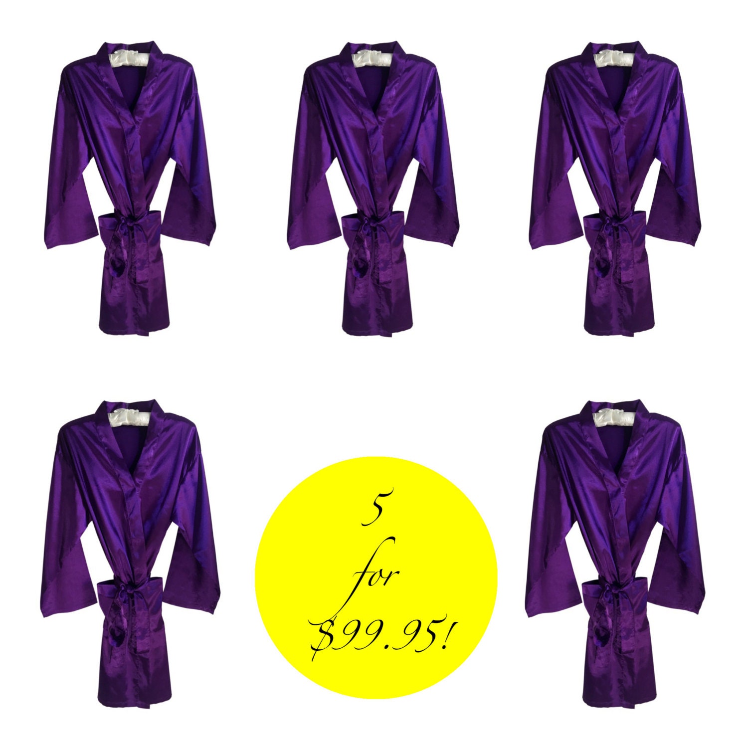 5 Purple Satin Robes Personalized Wedding Robes Bridesmaid