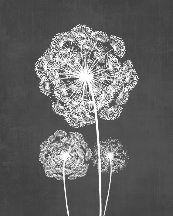Dandelion Wall Art Prints Charcoal Grey Flower Art Living