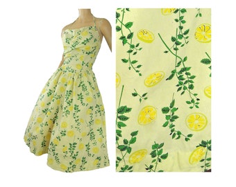 50s Dress Yellow Lemon Print Halter Sundress Designer Brigance
