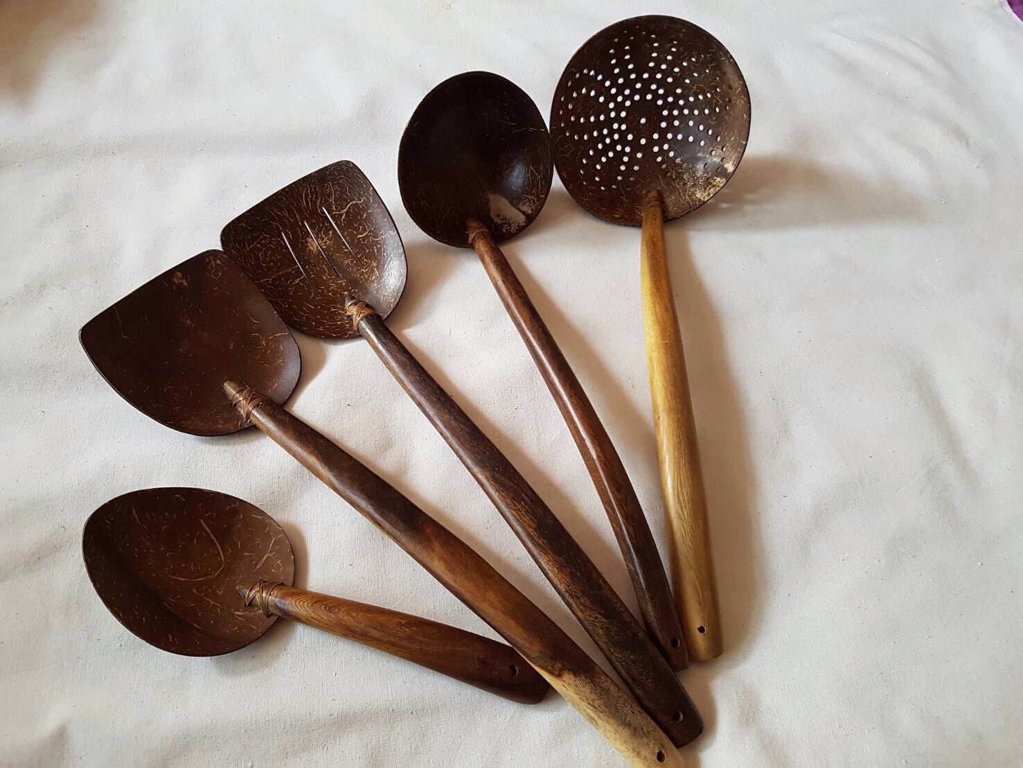 Handmade Coconut Shell set of 5 kitchen utensils scoop ladle
