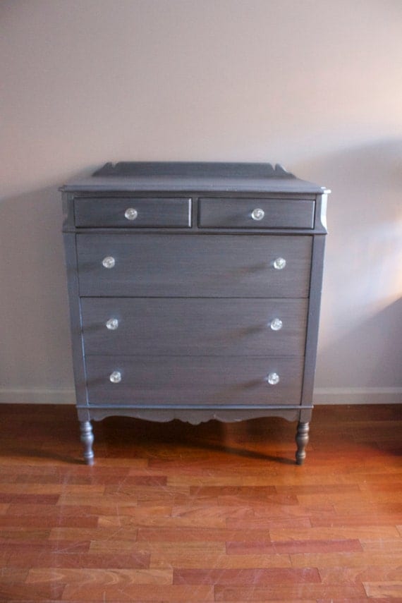 Vintage Gunmetal Grey Tall Dresser/Chest of Drawers/Bureau