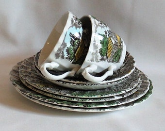 Charming Myott The Hunter Retro Tea Set Four Cups and Saucers 1970's Vintage