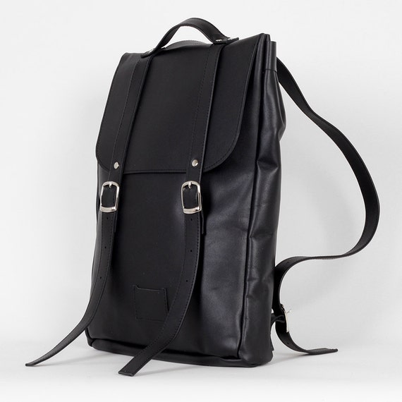 Black middle size leather backpack rucksack / To order / Black