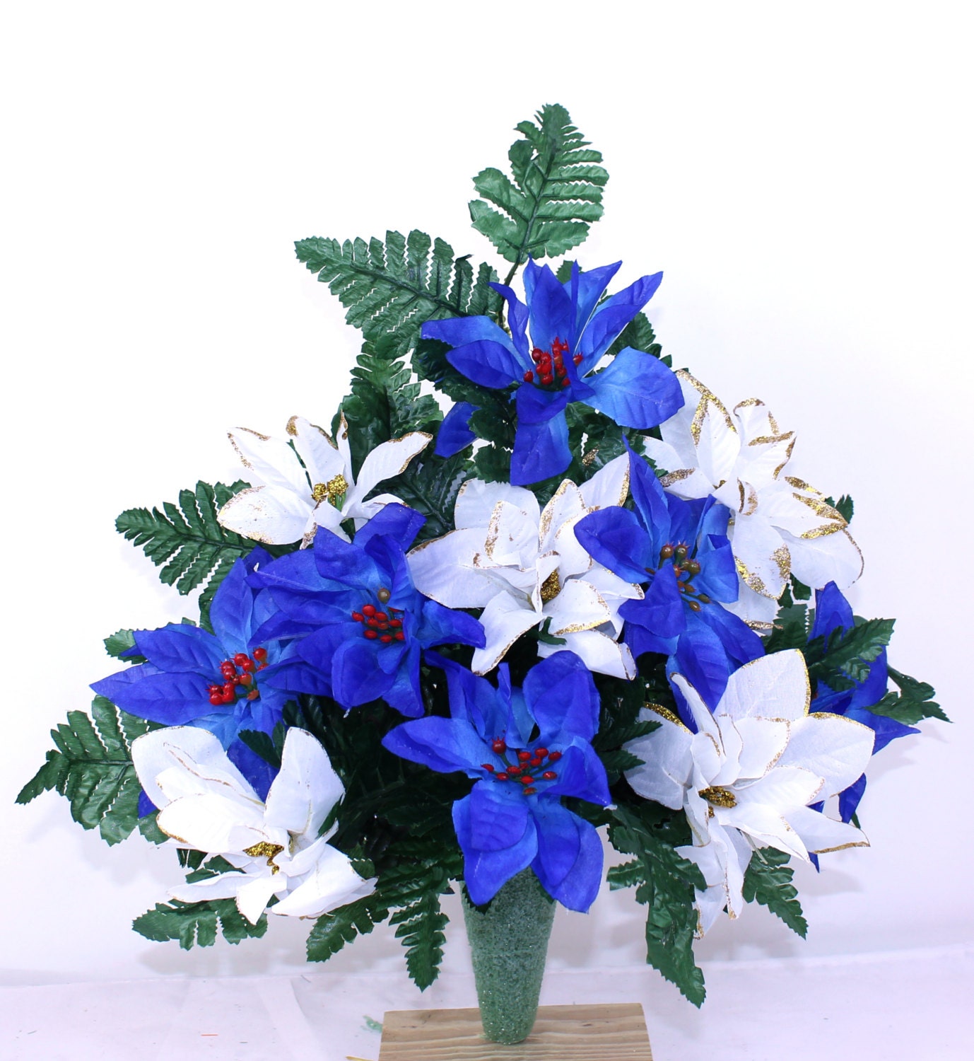 Gorgeous Christmas Blue And White Poinsettia's by Crazyboutdeco