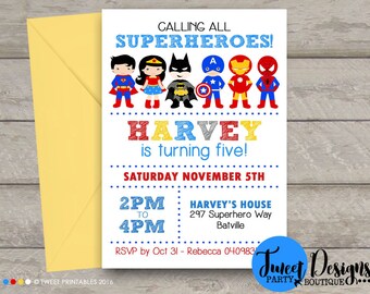 SUPERHERO BOY Invitation, Printable Birthday Invitation, Superhero Invitation, Superhero Party Invitation, Superhero Typography White Invite