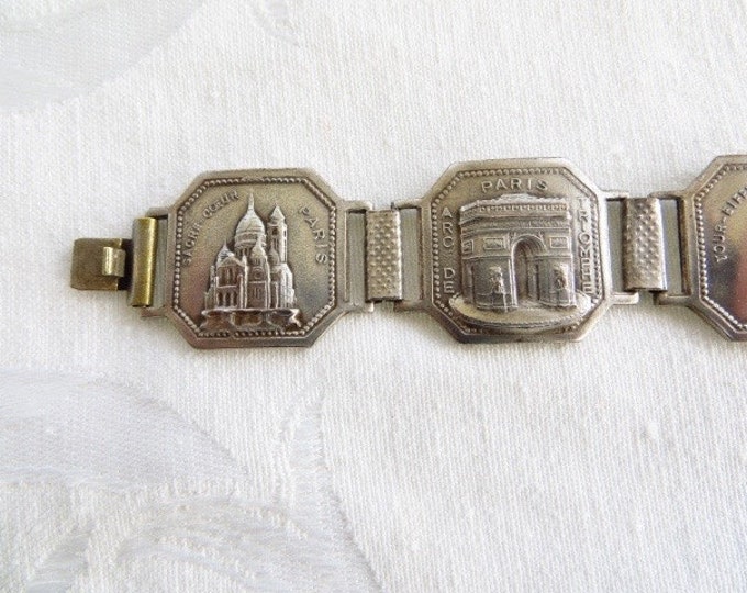 Vintage Paris Bracelet Parisian Landmarks Souvenir Jewelry Paris Crest and Shield