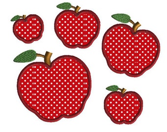 Apple applique, 2 styles, satin stitch and bean stitch, 5 sizes each, machine embroidery design,autumn, fall, embroidery design, teacher