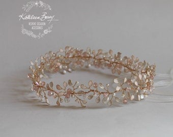 Rose Gold Blush Crown Bridal Wreath Wedding headband - blush pink and gold - rose gold crown tones STYLE: Ashley