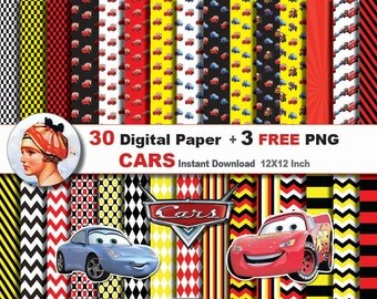30x Disney Cars digital paper + 3 FREE png Digital clipart - paper patterns, Scrapbooking Paper, Instant Download (No. 53