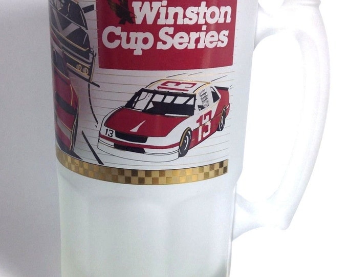 Vintage Winston Cup Series Frosted Glass Beer Mug, NASCAR Motor Sports Racing Mug, Gift For Him